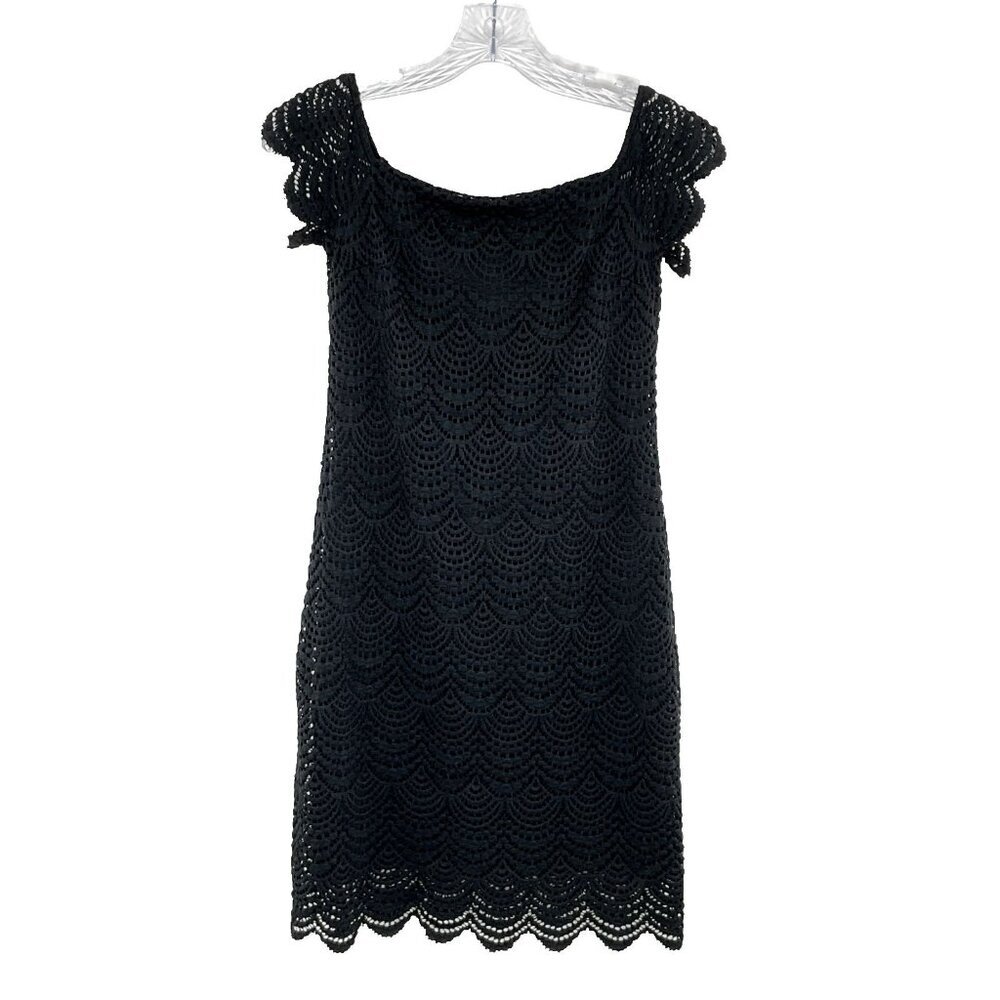 Lilly Pulitzer Dress Women XXS Black Scalloped Shell Lace Off The Shoulder Lined